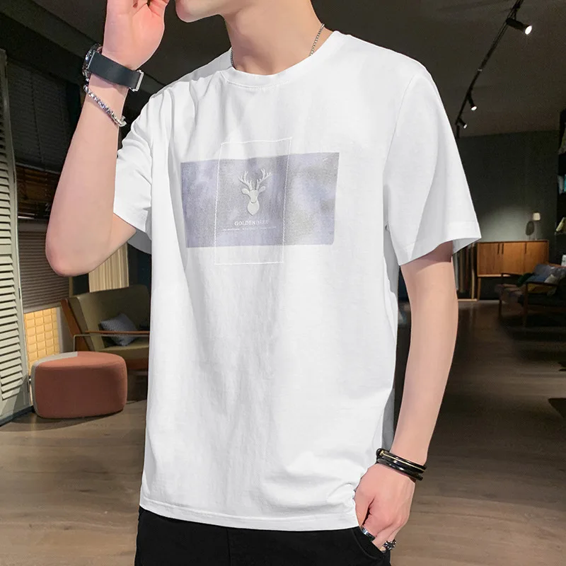 

Pure cotton short-sleeved t-shirt men's summer 2021 compassionate men's bottoming shirt summer solid color white t-shirt