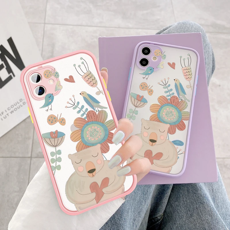 

Cartoon Bear and butterfly Phone Case For iPhone 11 Plus X XR XS 12pro MAX 6S 7 8 Plus SE 2020 Fashion Animal Hard Back Cover