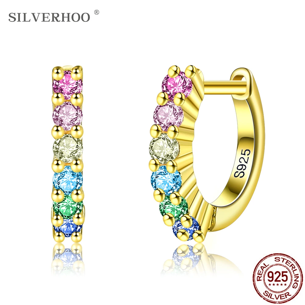

SILVERHOO 925 Sterling Silver Earrings For Women Colorful Rainbow Color Hoop Earring Anniversary Fine Jewelry New Arrival Gift