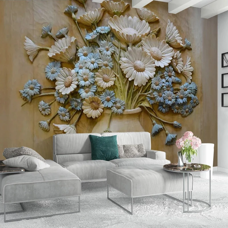 3D тисненые вазы любого размера на заказ цветочные художественные обои настенная