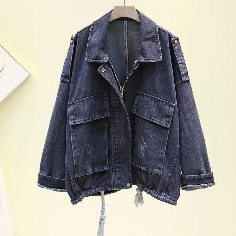 

2020 New Women's Denim Jacket Turn-down Collar Overcoat Casual Loose Jeans Jacket Female Coat Vintage Outwear Plus Size P894