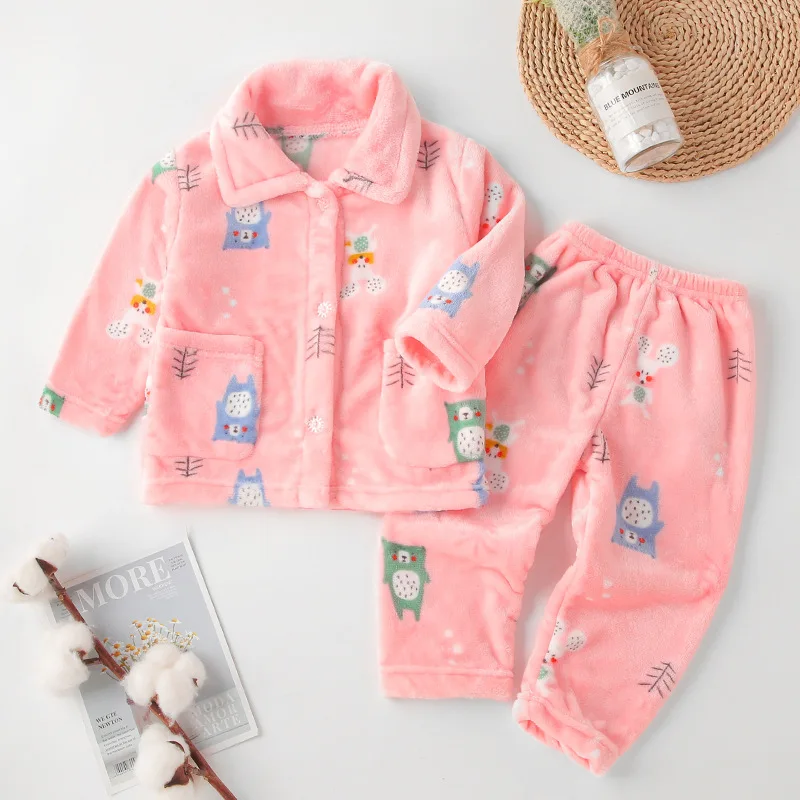 Новые осенне-зимние фланелевые пижамные комплекты для мальчиков и девочек топы с