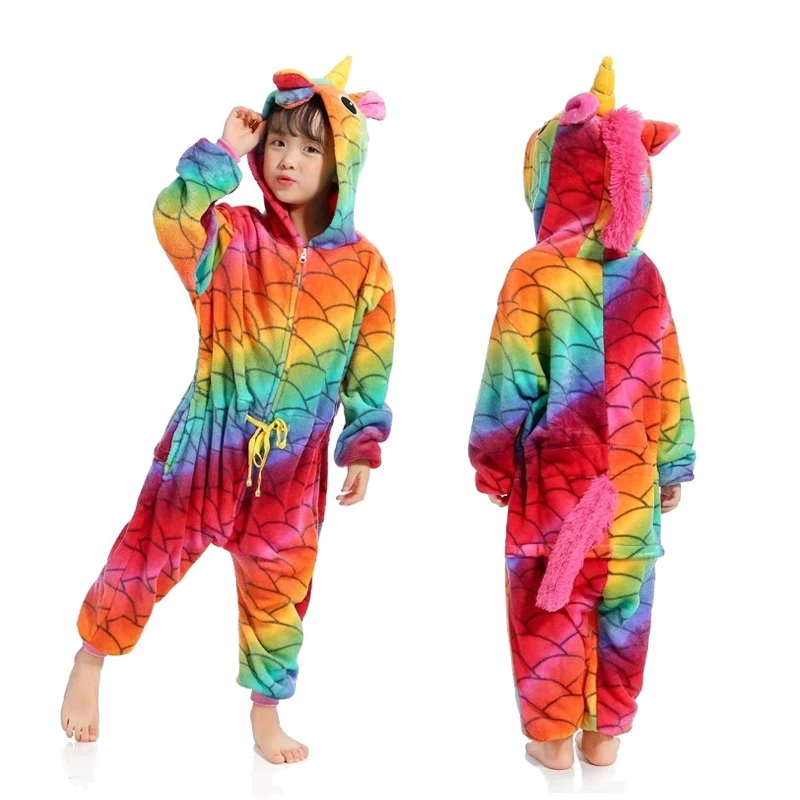 Kigurumi пижамы для детей девочек Единорог аниме панда Onesie детский костюм пижама для мальчиков комбинезон Единорог зимние пижамы для детей - Цвет: Fish scale unicorn