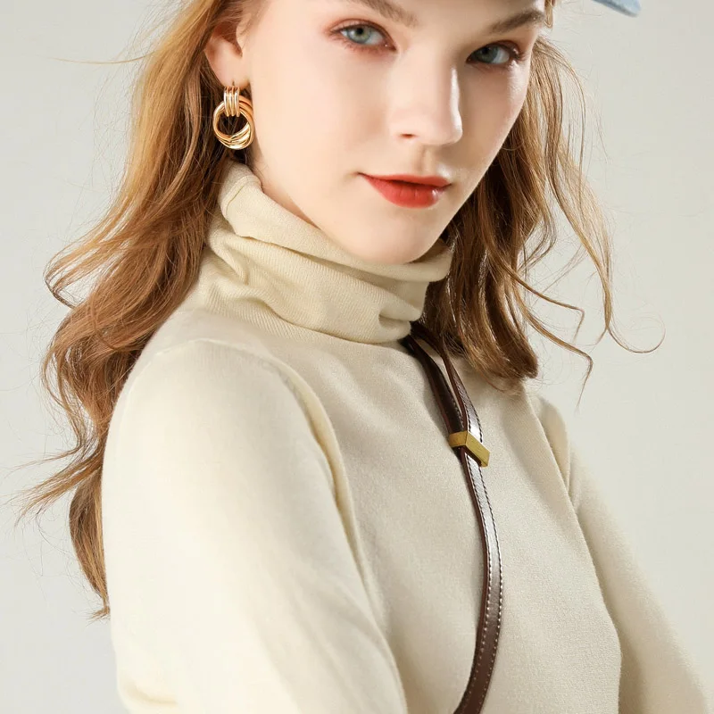 Женский вязаный свитер с высоким воротником ALKMENE облегающий пуловер синего цвета