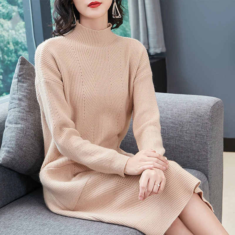 

Women's fashion solid color sweater dress pullovers autumn & winter ladies knit dress