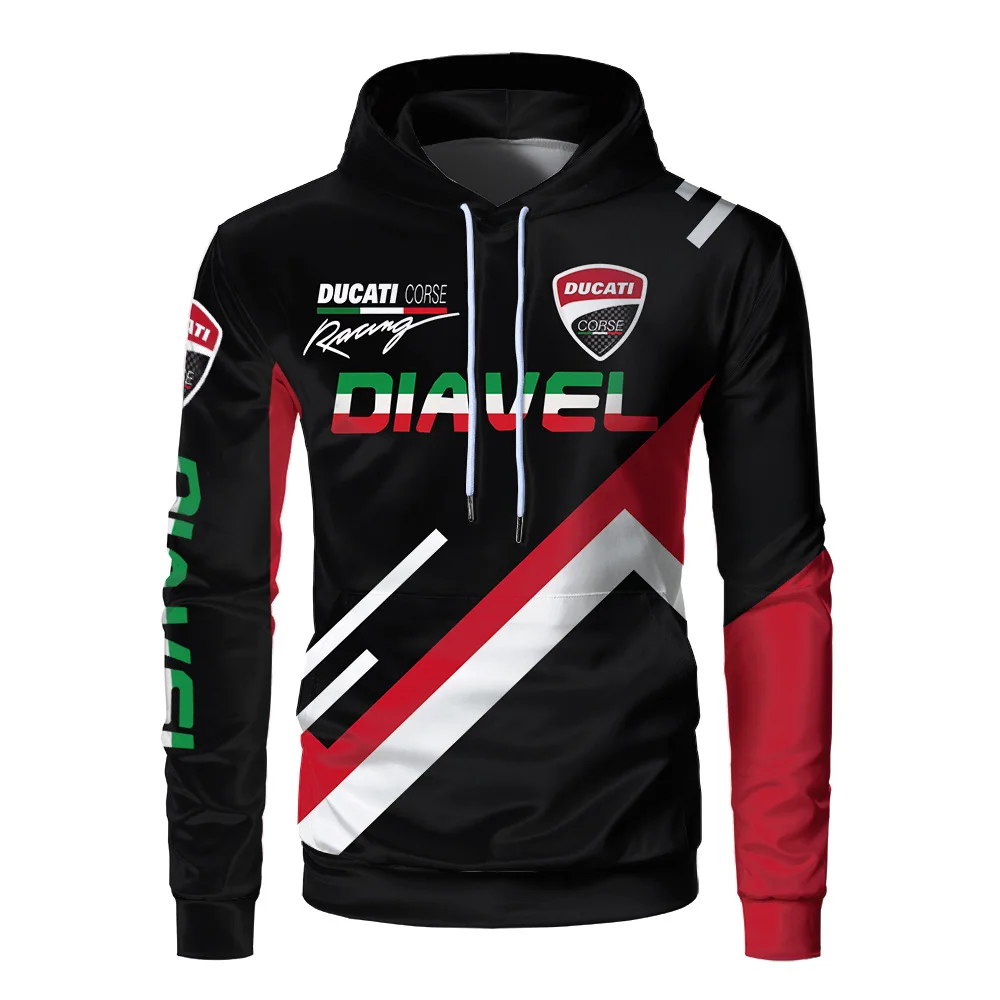 Толстовка мужская с капюшоном и принтом Ducati Повседневный пуловер длинным