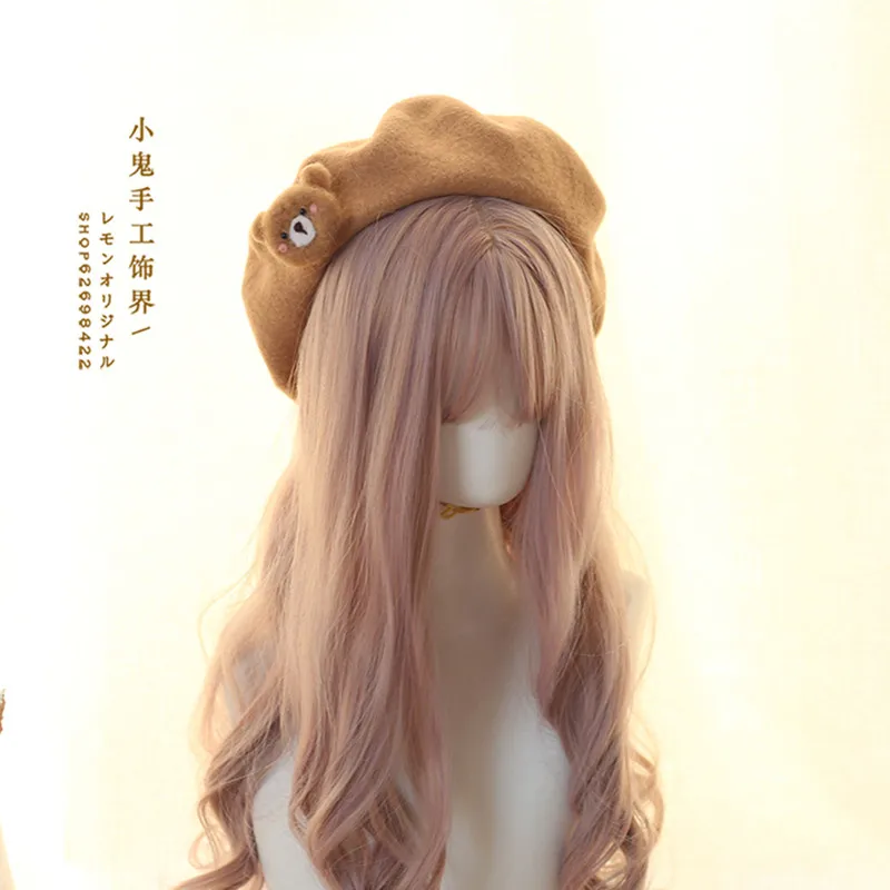 Берет с медведем ручной работы шерстяной фетровый берет в виде гриба очень милая