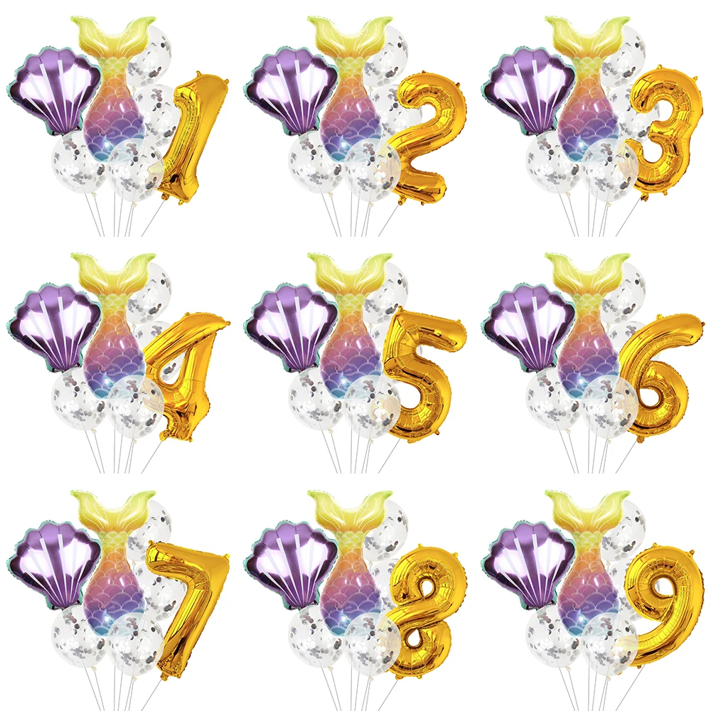 

7pcs/set Little Mermaid Party Balloons Tail Shell Balloon Number 1st Birthday Party Decorations Kids Boy Girl Globos Baby Shower