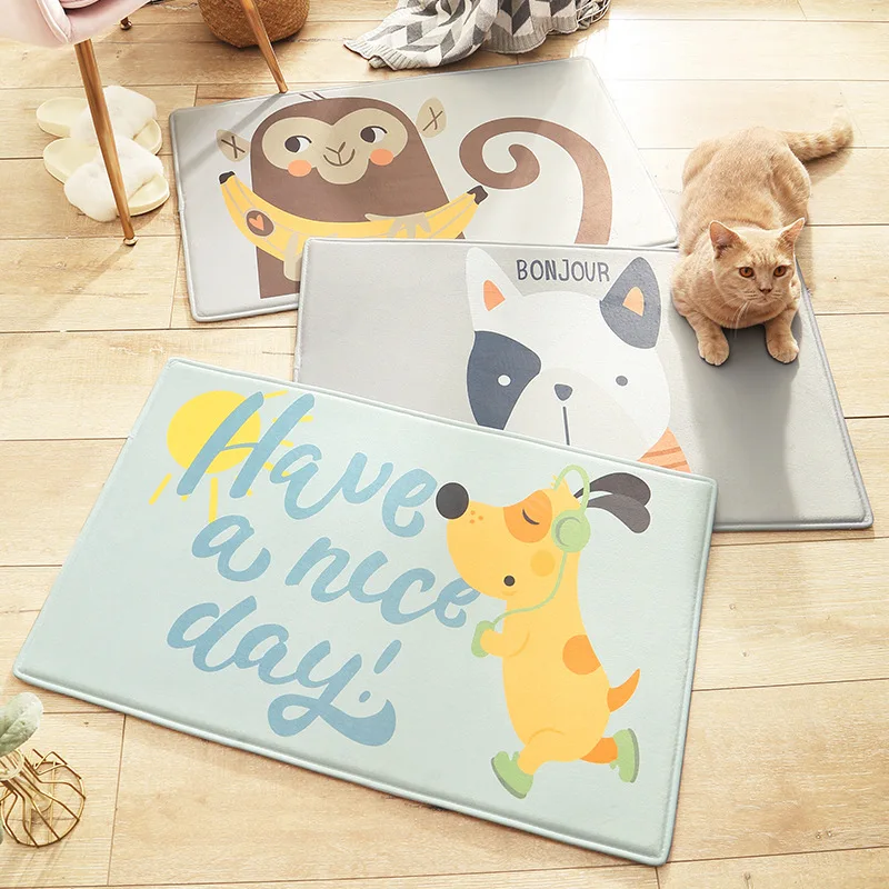 

Cartoon Flannel Welcome Entrance Doormats Carpets Rugs Bath Living Room Floor Stair Kitchen Hallway Non-Slip Cat Dog Pet Gamer