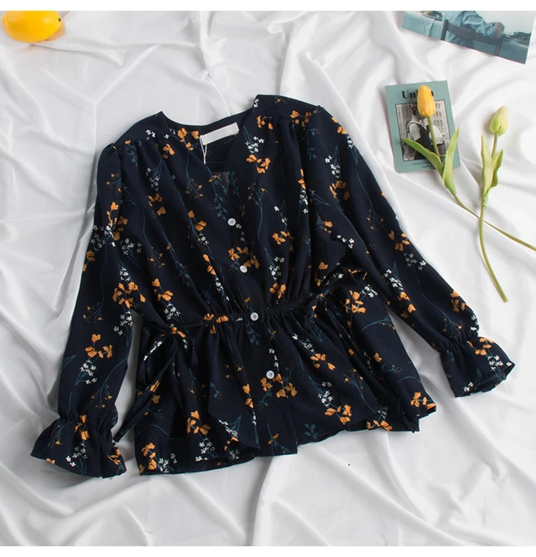 Blusas femininas de verao, женские блузки, женские осенние, весенние, испанский стиль, шикарные, Ретро стиль, с длинным рукавом, с принтом, Рубашки, Топы