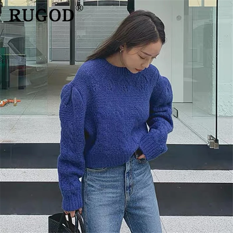 RUGOD ins Fashion knitted sweater women Vintage puff sleeve round neck pullovers female 2019 winter auturm warm knitwear | Женская