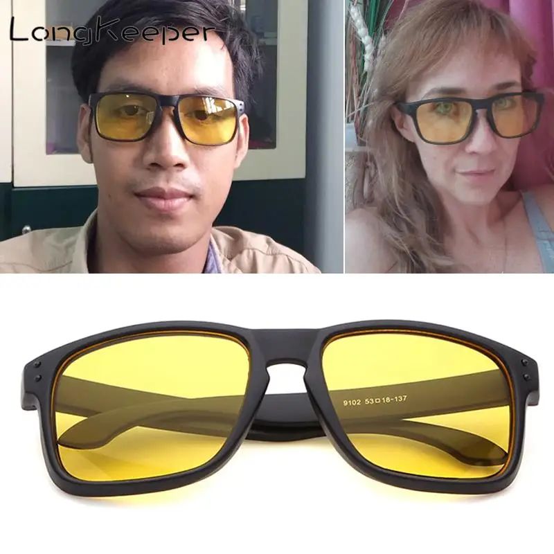 

LongKeeper Night vision sunglasses men women drivers yellow lens goggles anti-glare with luminous driving gafas UV400