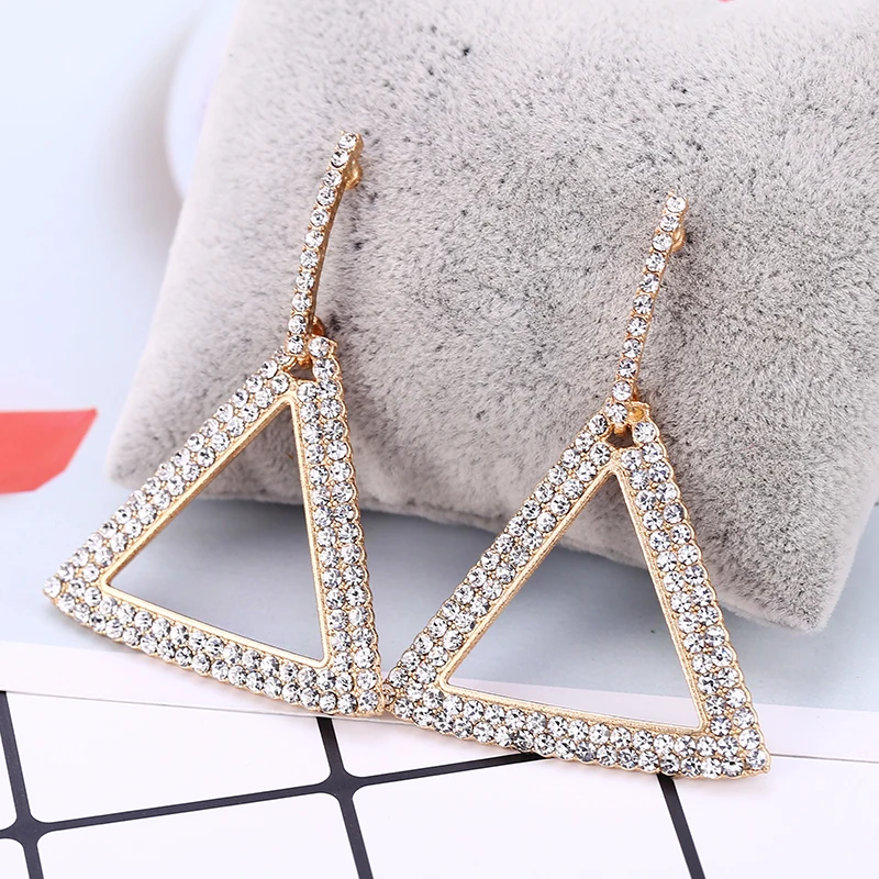 

Rhinestone Geometric Drop Earrings For Women Triangle Gold Sliver Long Dangle Earring Female Wedding Jewelry Accessories 2019