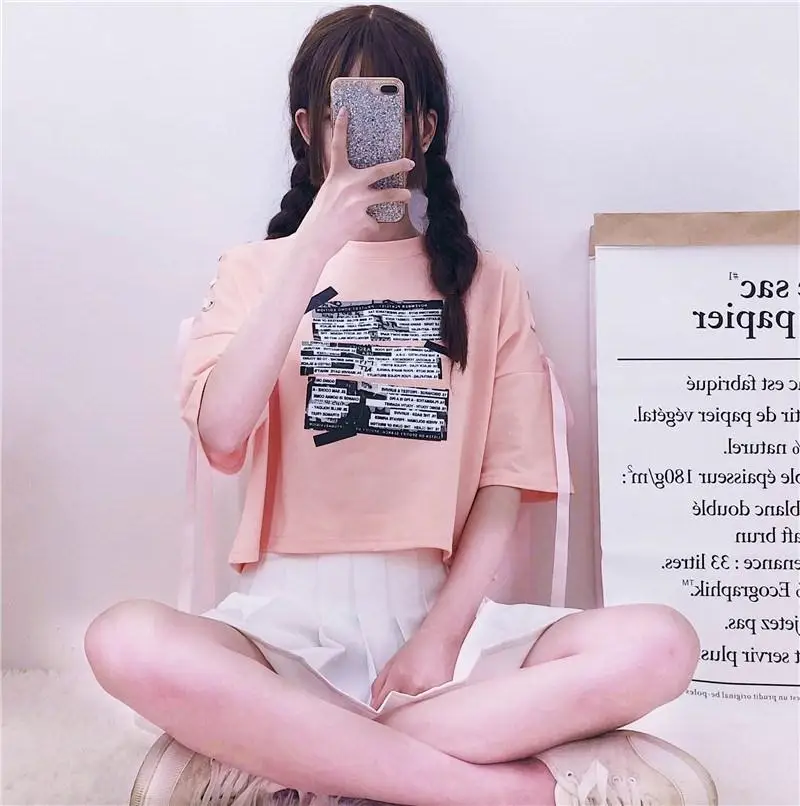 Весенне-осенний женский Укороченный свитшот с буквенным принтом на завязках