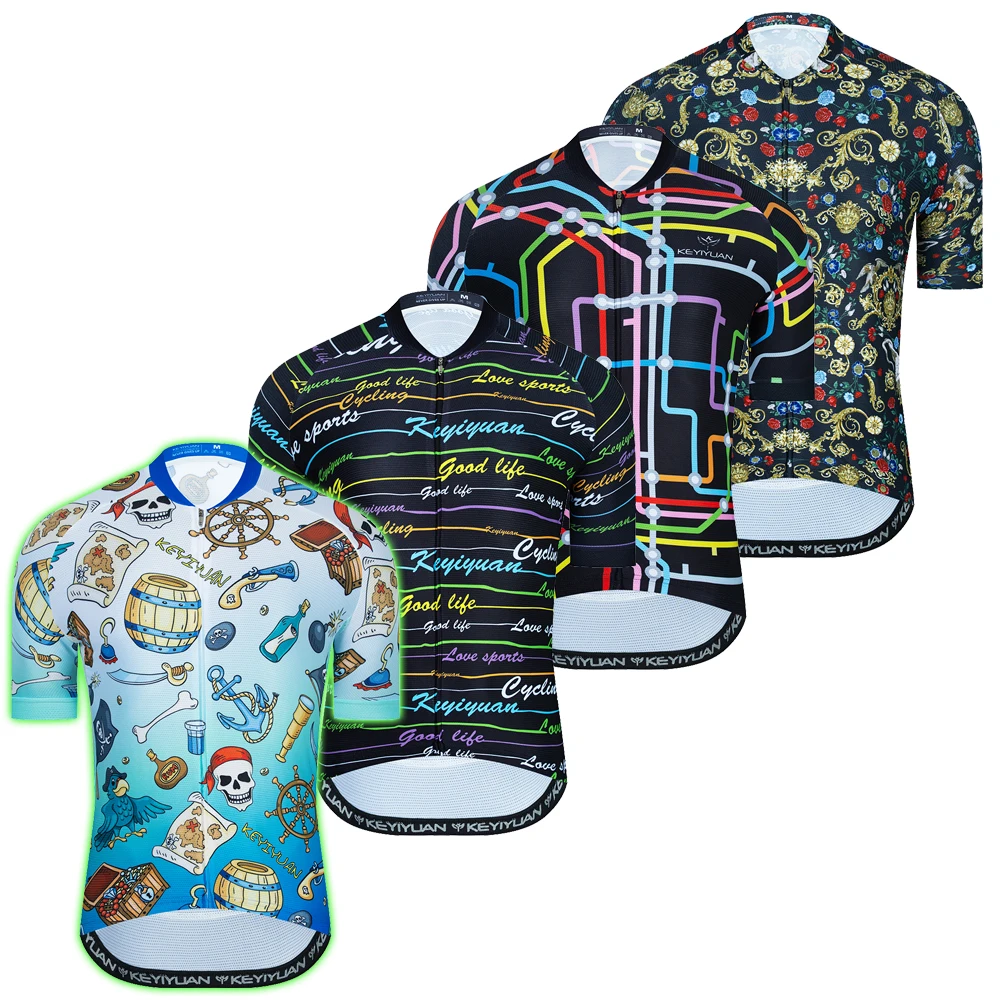 

KEYIYUAN 2021 Summer Mens Cycling Jersey MTB Uniform Mountain Bike Clothing Quick Dry Bicycle Clothes Short Maillot