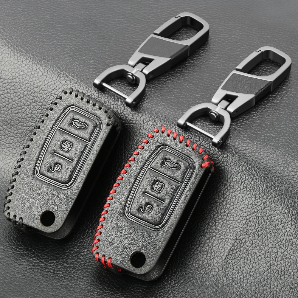 Чехол для ключей из натуральной кожи для Ford Fiesta Focus C-Max Galaxy Kuga Mondeo MK4 S-Max Fob умный дистанционный чехол для ключей