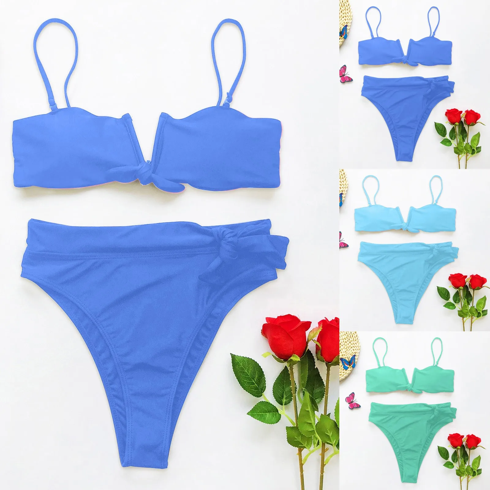 

Women Sexy Colorful Striped Tie Side Bandeau Tie Side Swimsuit BIkini Beachwear Fashion Female Camiso Bustier купальник женский