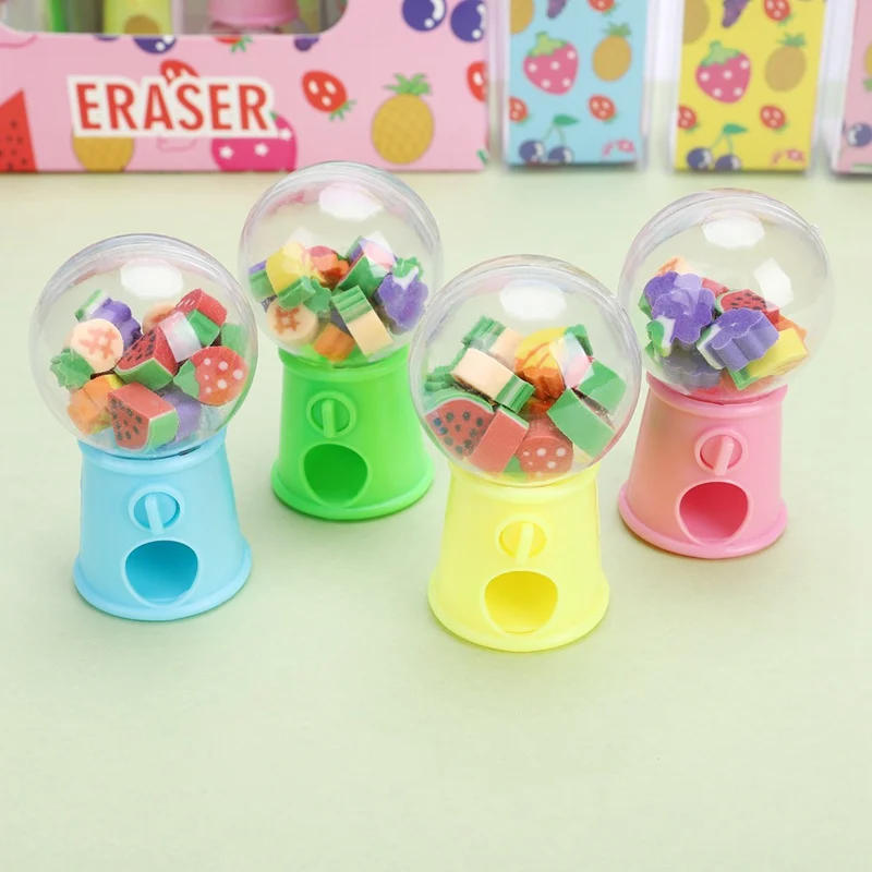 

15pcs/box Elastic New Selling Fruit Style Twist Machine Rubber Cartoon Eraser Children Gifts Students Small