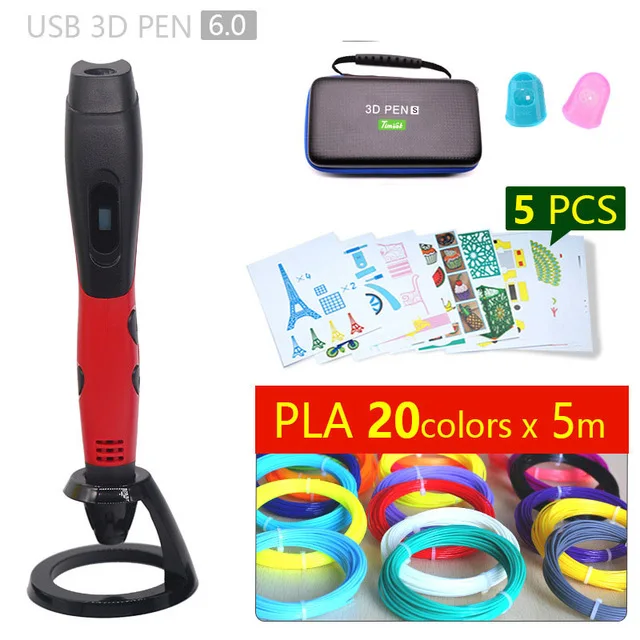 Red pen 100m PLA 3d Ручка 3d ручки, 1,75 мм ABS/PLA нити, подарок на год для детей; подарок на день рождения, Рождество, 3 d Ручка 3d модели, Творческая 3d печатная ручка - Цвет: Red pen 100m PLA
