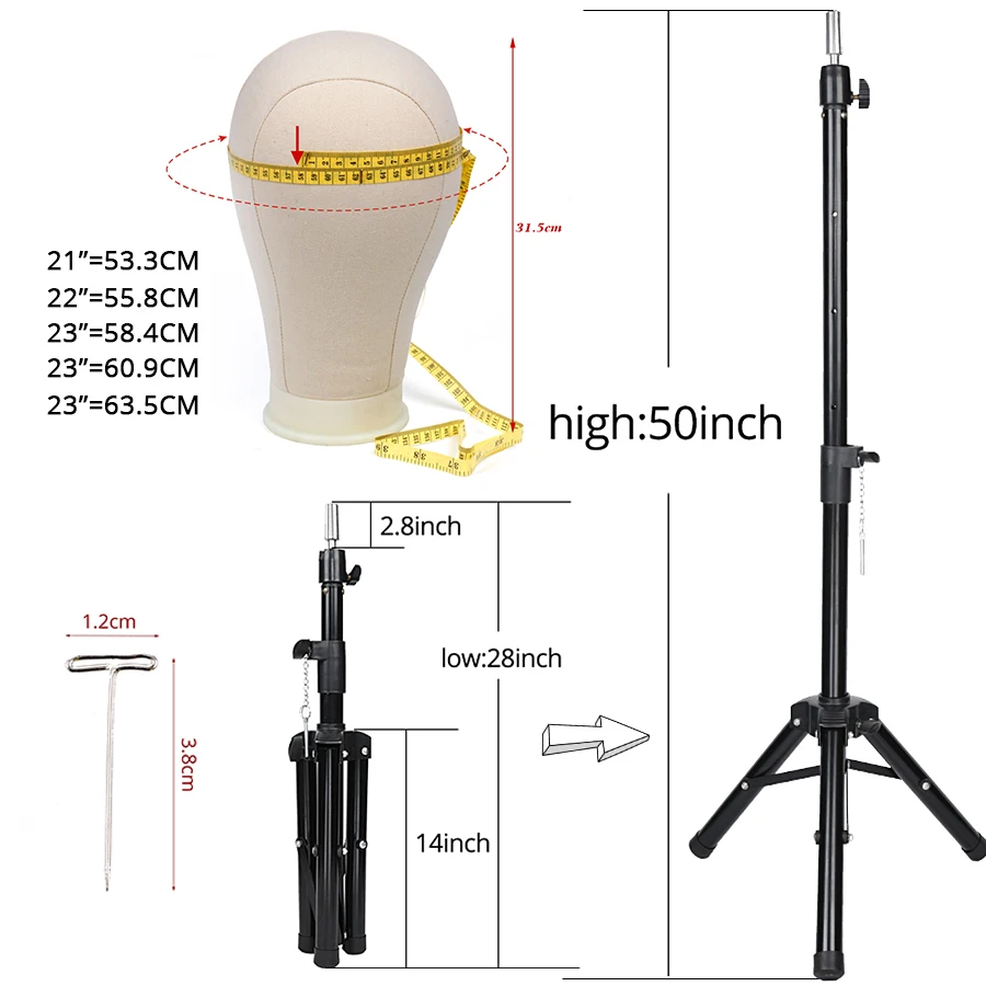 Alileader Wig Tripod Stand 125Cm Canvas Head With For Mannequin Adjustable 21~25" Wig-Head-Stand Tpins Gift |