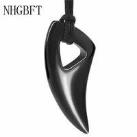 nhgbft black wolf tooth stainless steel necklace male jewelry punk biker mens pendant necklaces dropshipping