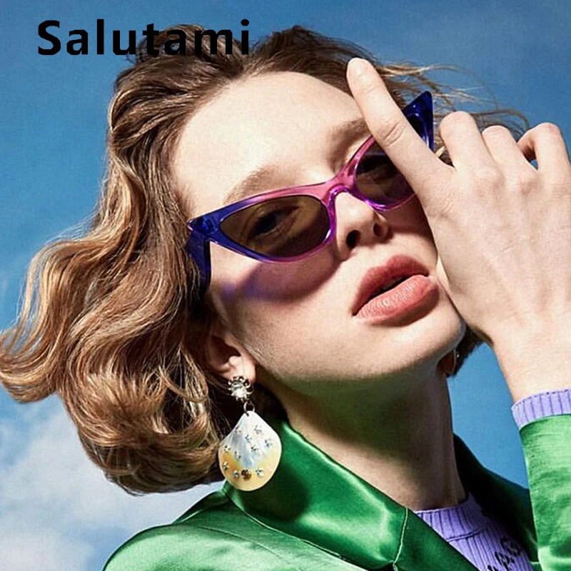 Женские солнцезащитные очки "кошачий глаз" в трехцветной оправе больших размеров, винтажные брендовые солнцезащитные очки с волнистыми ножками, женские шикарные очки черного и фиолетового цвета