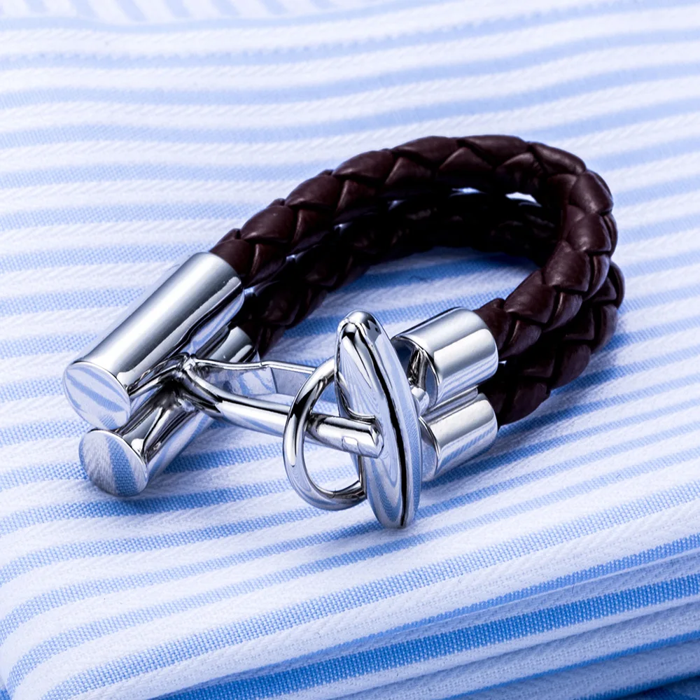 Запонки мужские кожаные с цепочкой запонки в стиле унисекс для делового банкета