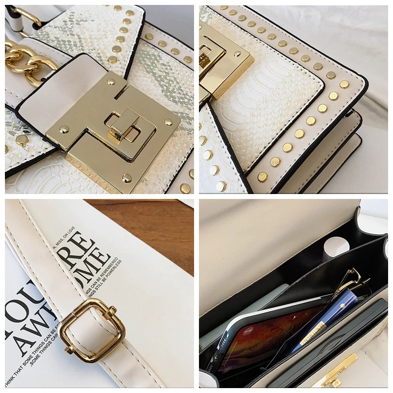 Vintage Snake Pattern Crossbody Bag Flap For Women Chains Rivet Handbags Serpentine Pu Shoulder Messenger Bags Lady Purses 2019 | Багаж и