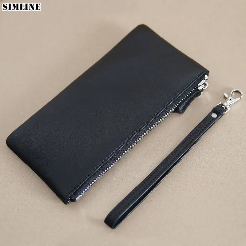 

SIMLINE Genuine Sheep Leather Wallet For Men Male Women Mens Vintage Soft Long Zipper Wallets Purse Clutch Bag With Card Holder