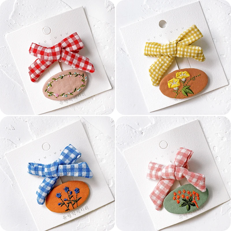 

2 Pcs/Set Children Cute Colors Lattice Bow Oval Ornament Hair Clips Girls Lovely Flower Barrettes Hairpins Kids Hair Accessories