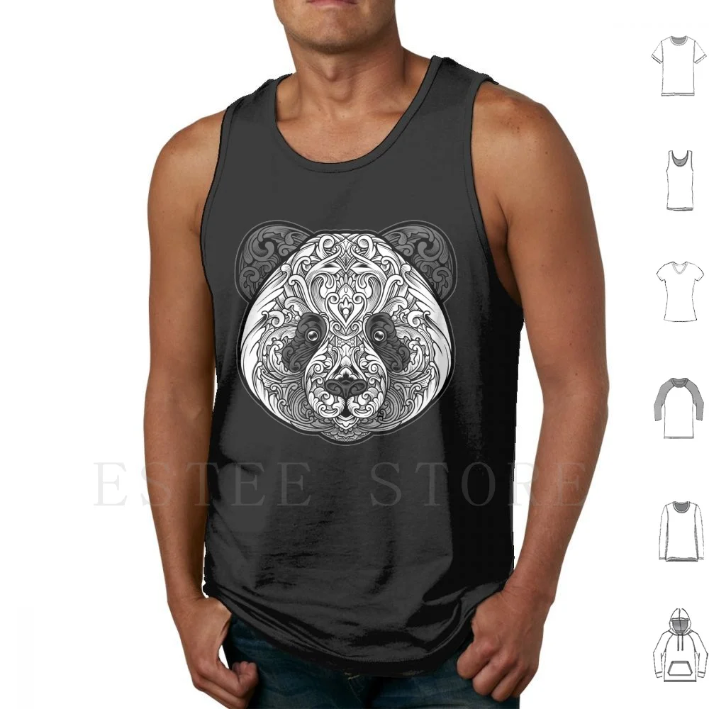 

Ornate Panda Tank Tops Vest Cotton Panda Ornate Zen Zentangle Animals Cute Ornament Pattern Bear White Black Black And White