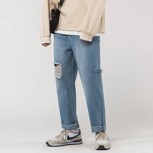 2020 мужские стиральная отверстия тянущиеся Узкие повседневные штаны Голубой цвет карго штаны с карманами Джинсы мужские байкерские джинсовые штаны размера плюс S-2XL