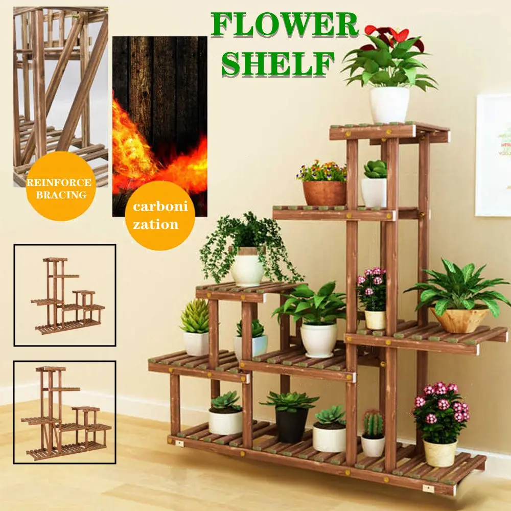 

5 Tiers Wooden Flower Rack 97x25x98cm Plant Stand Bonsai Display Shelf for Yard Garden Patio Balcony Multi Flower Stand Shelves