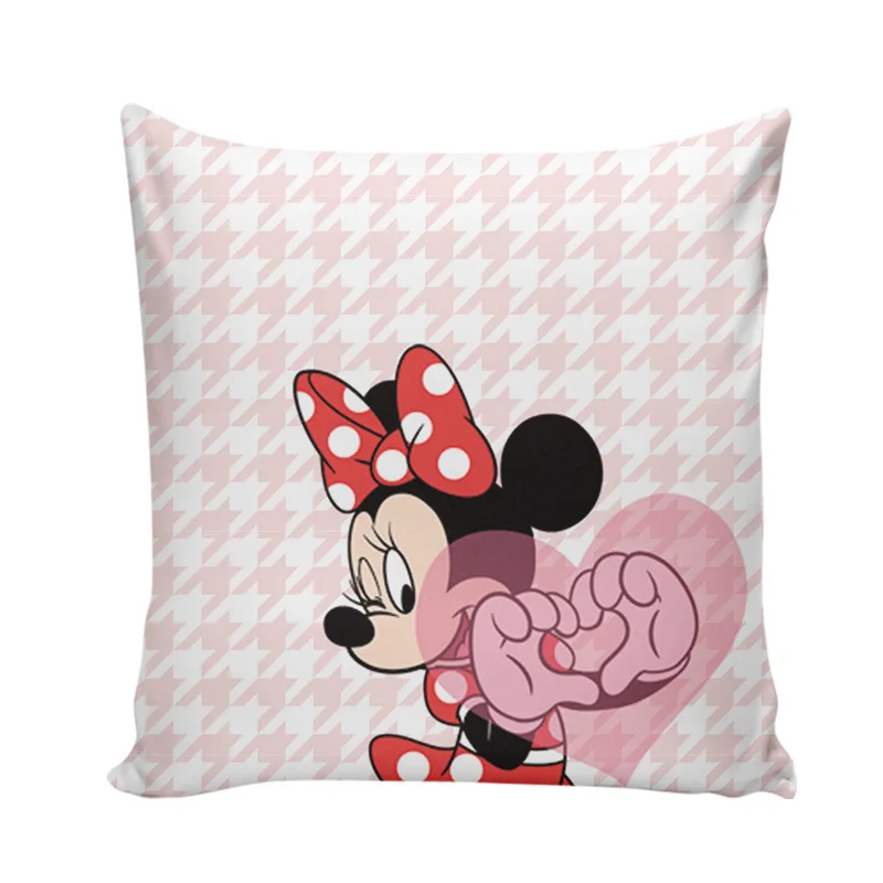 

Disney Cartoon Mickey Mouse Minnie Pillowcase Children Black and White Plaid Pillowcase Pillow Cover Christmas Gift 45x45cm