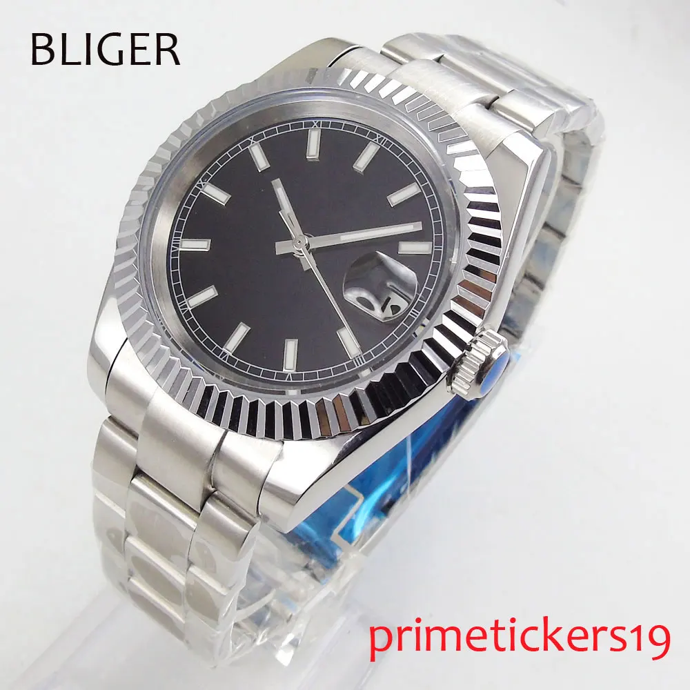 Роскошные 40 мм BLIGER черный нолого циферблат светящиеся стрелки Дата ментальный