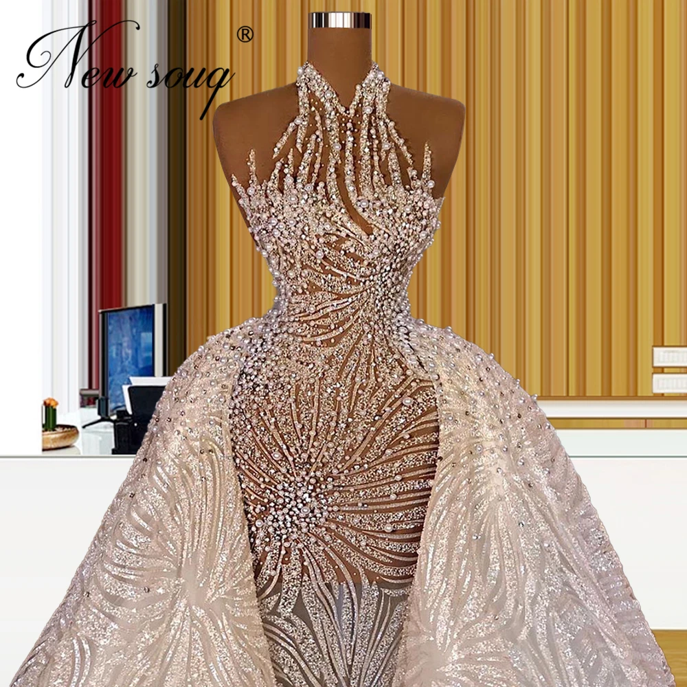 Dubai Plus Size Diamond Evening Dresses Mermaid Celebrity Dresses With Detachable Skirt Middle East Robes Long Prom Dresses 2021