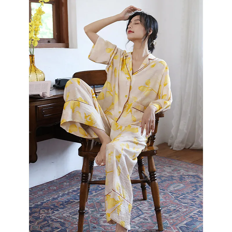 pajamas women's cotton suit cotton trousers long-sleeved two-piece fashion woman pijama set