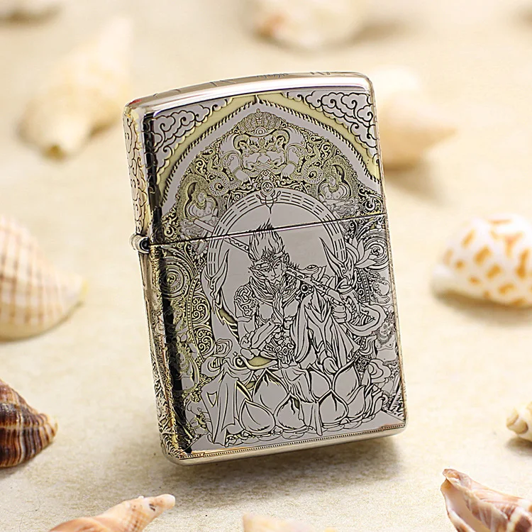 Подлинная масляная Зажигалка Zippo медная ветрозащитная шуточная Будда SUN WU KONG