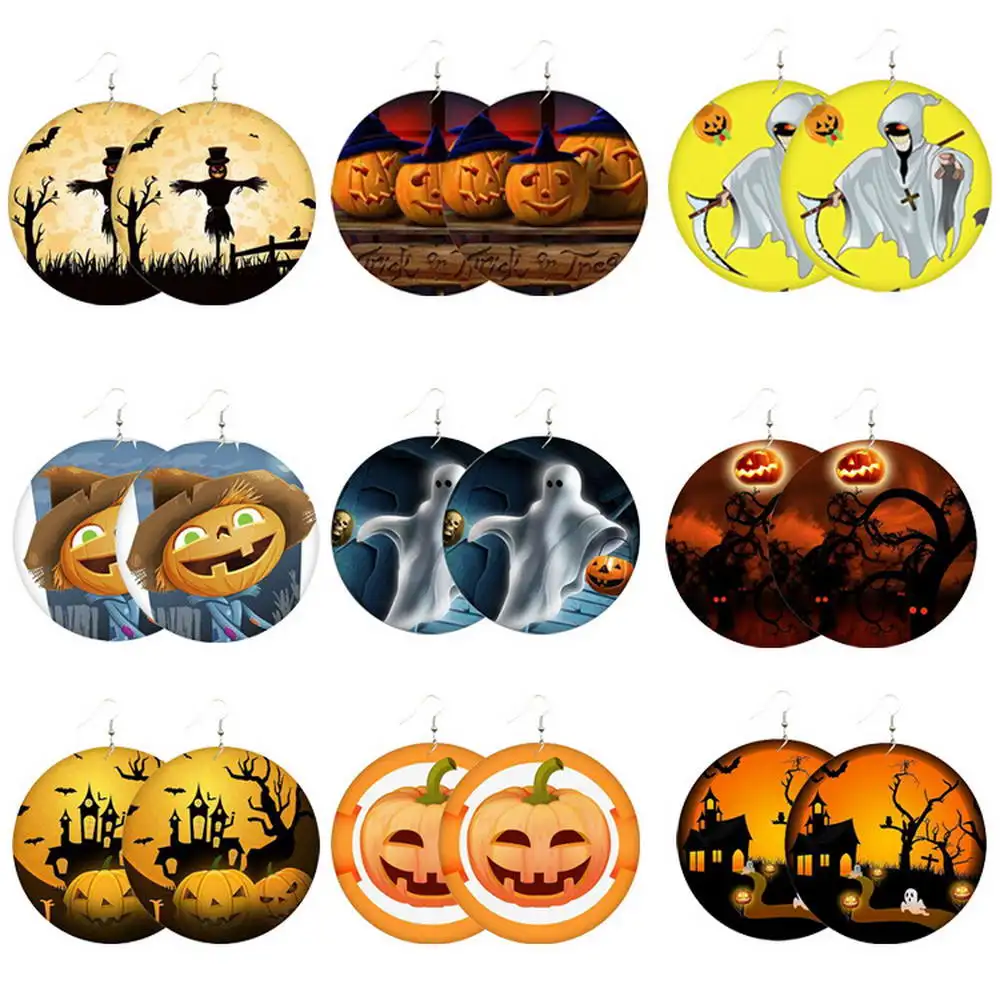 

Серьги E7581 ZWPON 2020 «все святые», круглые серьги из натурального дерева, большой эффект на День всех святых, ювелирные серьги оптом