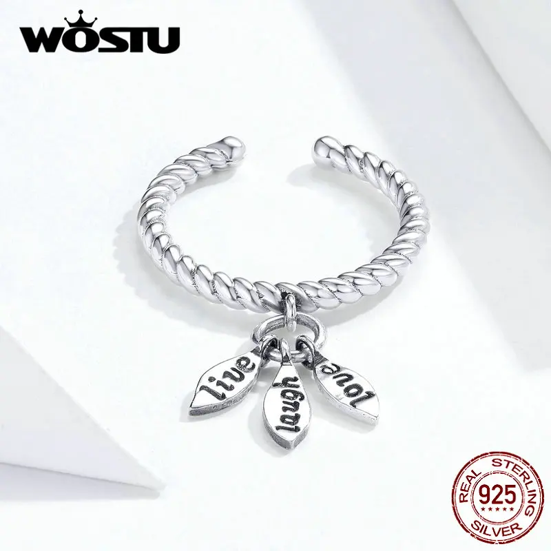 WOSTU,, 925 пробы, серебряное, любовь, смех, живое кольцо, регулируемый Штабелируемый палец для женщин, свадьба, серебро, 925, ювелирное изделие, CQR570