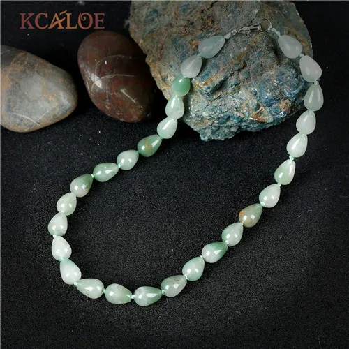 green jade KCALOE полудрагоценные камни ожерелье s натуральный зеленый камень свадебные украшения в форме капли воды ручной работы Чокер Ожерелье - Окраска металла: green jade