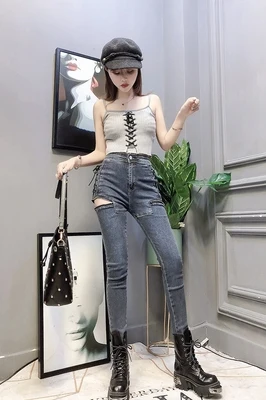 2019 женские джинсы с высокой талией облегающие бедра сексуальные обтягивающие