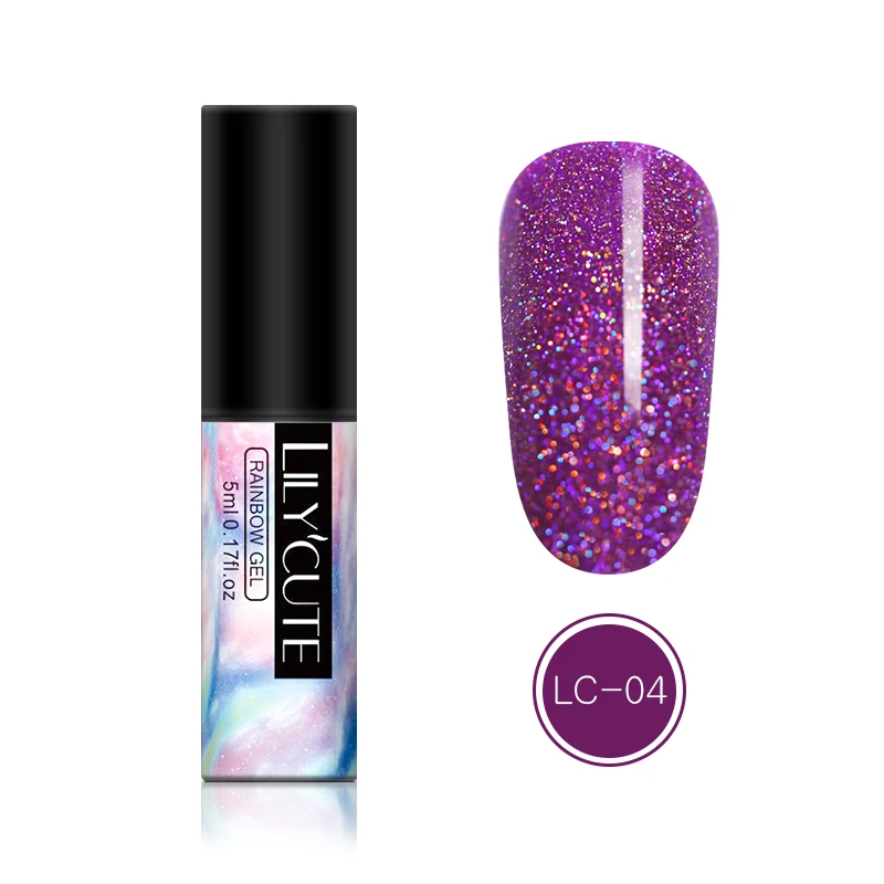 glitter 04 LILYCUTE, 5 мл, голографический лак, гель для ногтей, полуперманентный, замачивающийся, УФ-гель, мерцающий блеск, Гель-лак для ногтей, сделай сам, маникюр - Цвет: glitter 04