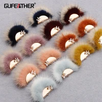 gufeather m863jewelry accessorieszirconcopper metalhand madereal fur minkfluffy balldiy earingsjewelry making6pcslot