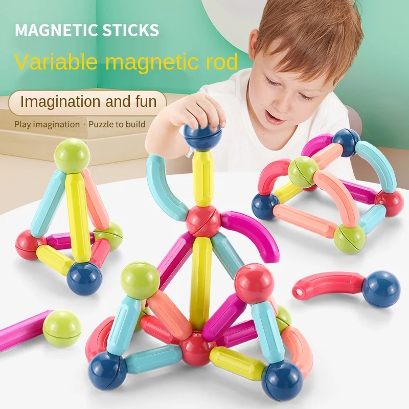 

New Children Assembled Magnetic Building Blocks Early Education Puzzle Free Assembly Variety Of Magnetic Bars Gifts For Children