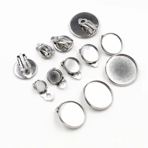 68101214161820 мм 10 шт.лот материал из нержавеющей стали клипсы для ушей, основа для сережек Камея поднос для ювелирных изделий