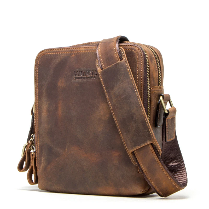 

New Black Angel Shoulder Bag Men Retro Crazy Horse Leather Men'S Shoulder Bag Genuine Leather Male'S Crossbody Bags For MB078A