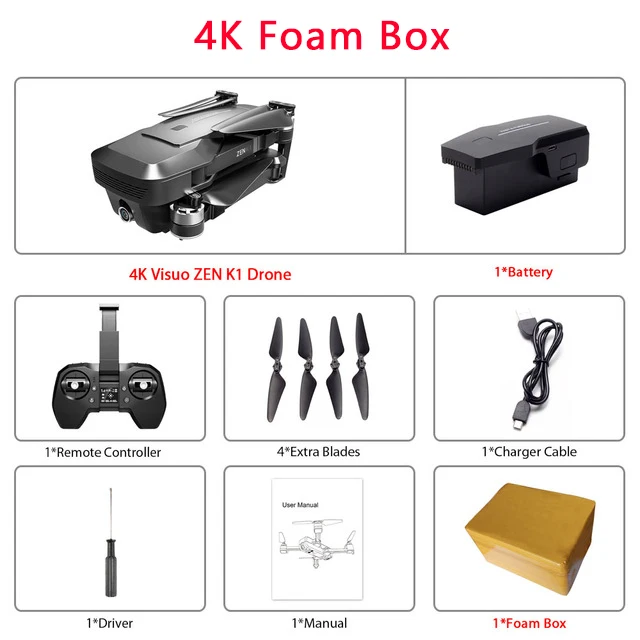 4K Foam Box VISUO ZEN K1 Радиоуправляемый Дрон gps с 50-кратным зумом широкоугольная HD Двойная камера wifi FPV Квадрокоптер бесщеточный мотор полёт 28 мин Дрон 4K - Цвет: 4K Foam Box