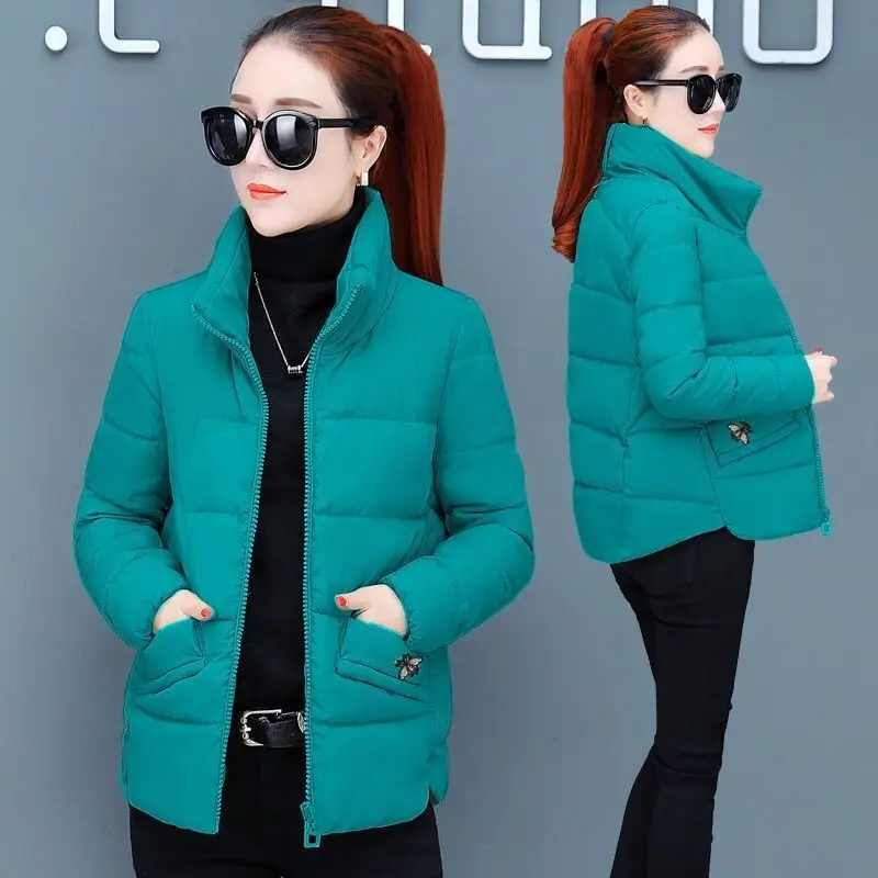 

Women 2020 Winter Fashion Thick Warm Coat Female Solid Color Short Style Padded Cotton Parkas Ladies Stand Collar Jacket P206