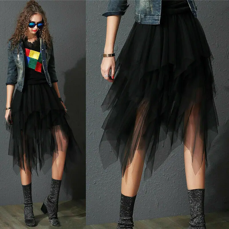 Women Ladies Sweet Style Fashion Casual High Waist Tulle Tutu Skirt Elastic Mesh Net Solid Layered Princess Party Bottoms | Женская